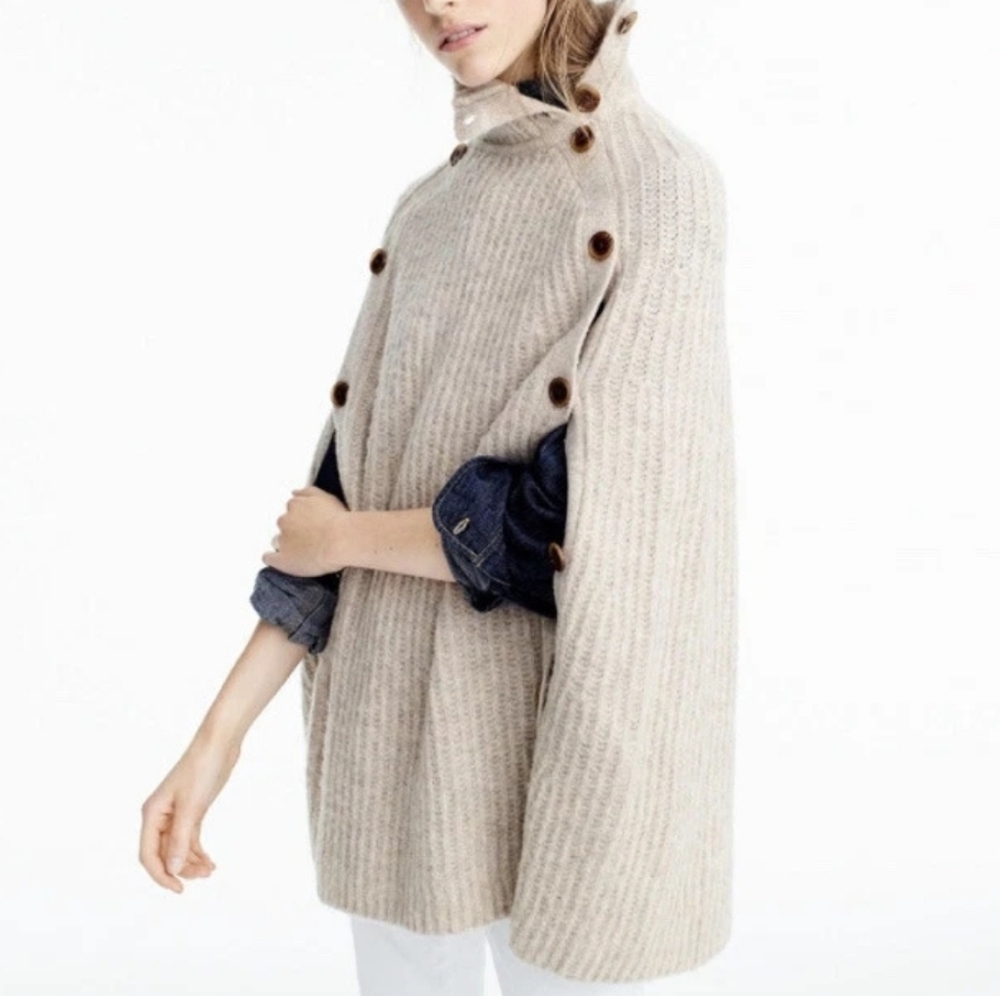 J. Crew Cream Wool Blend Sweater Poncho/Cape